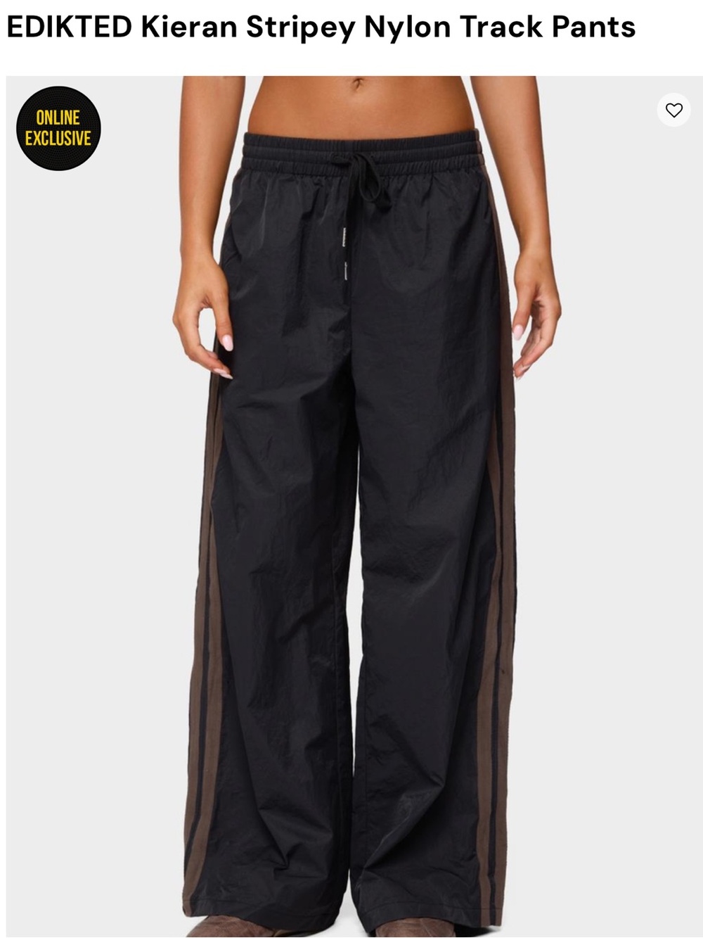 Edikted Black Wide-Leg Track Pants with Brown Side Stripes